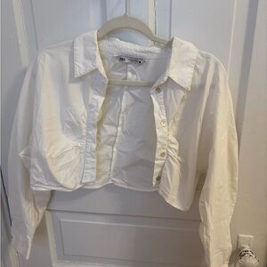 White Cropped Button-Up Shirt